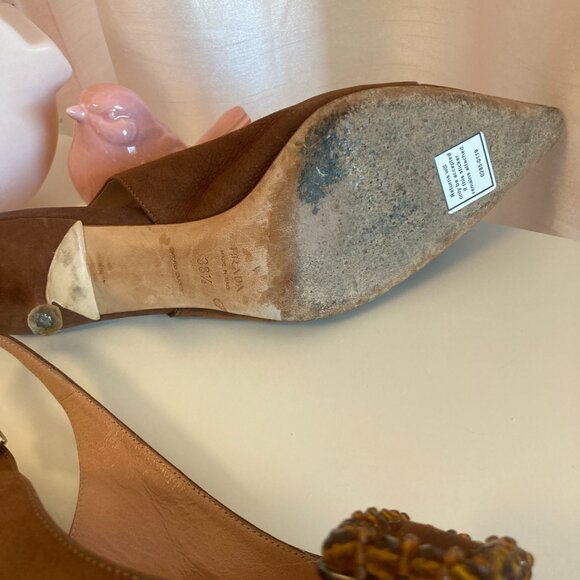 Prada chocolate brown suede beaded buckle slingbacks, sz. 38.5 - Picture 4 of 5
